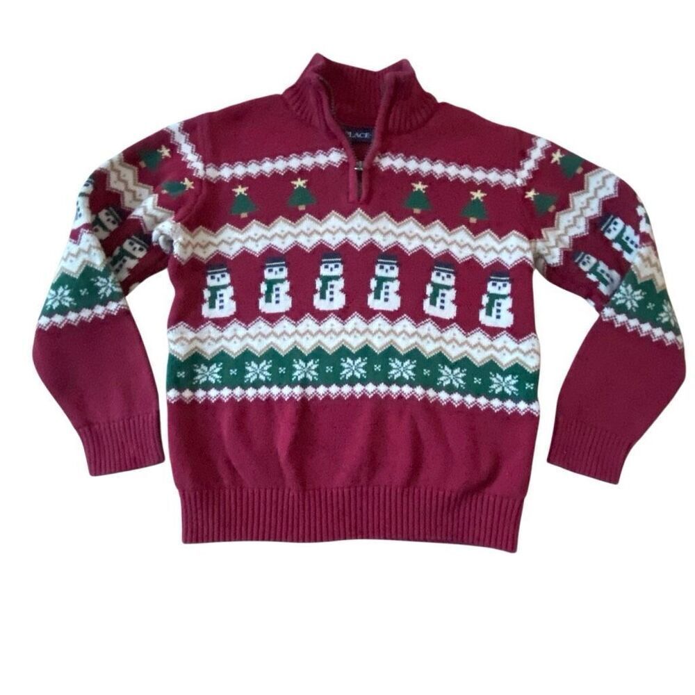 Vintage Children’s Place Holiday Cotton Sweater 10/12 1/4 zip Faire Isle Y2K